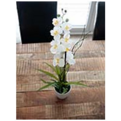 Orchidej bílá v dekoračním květináči, 62 cm – Zboží Mobilmania