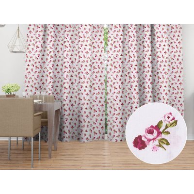 Biante Bavlněný závěs Sandra SA-344 Růžovo-červené růžičky na bílém 130x150 cm – Zboží Mobilmania