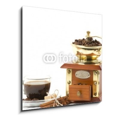 Skleněný obraz 1D - 50 x 50 cm - Coffee grinder and little coffee cup Kávovar a malý šálek kávy – Hledejceny.cz