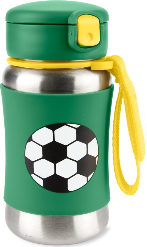 Skip Hop Spark Style Straw Bottle nerezová láhev na vodu s brčkem Fotbal 12 m+ 350 ml