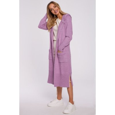 M596 Longline Hooded Cardigan lilac – Zboží Mobilmania