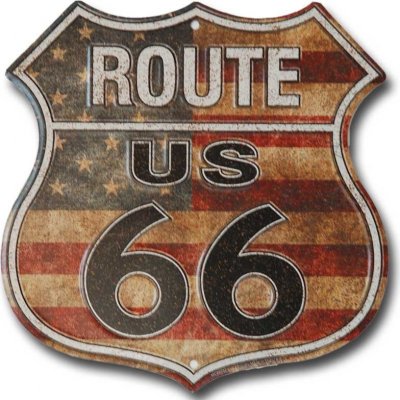 Plechová cedule Route 66 shield US Flag 30cm x 30 cm,
