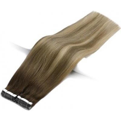 Vlasové PU pásky tape in na prodlužování vlasů 40cm ombré balayage 08/14/60 světle hnědá / tmavá blond / platina