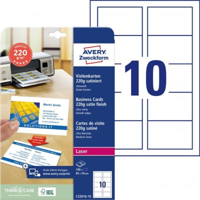 AVERY 85x54 mm, 220g, 10 listů, saténové, jasně bílé C32016-10 – Hledejceny.cz