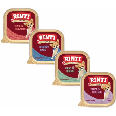 Rinti Gold Mini jemné kousky mix 4 druhy 64 x 100 g – Sleviste.cz