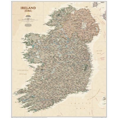 National Geographic Irsko - nástěnná mapa Executive 76 x 91 cm Varianta: bez rámu v tubusu, Provedení: laminovaná mapa v lištách