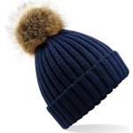 Beechfield pletená čepice s kožešinovou bambulí Pom Pom Chunky Námořní modrá – Zboží Dáma