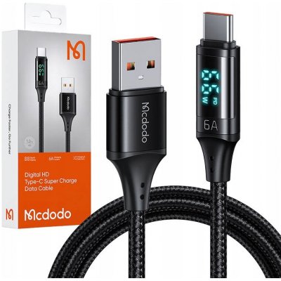 Mcdodo CA-1080 USB na USB-C s displejem, 66W, 6A, 1,2m, černý – Zboží Živě