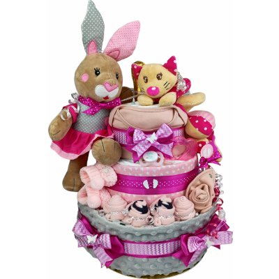 BabyDort růžový plenkový dort pro miminko se spirálou a zajíčkem PREMIUM
