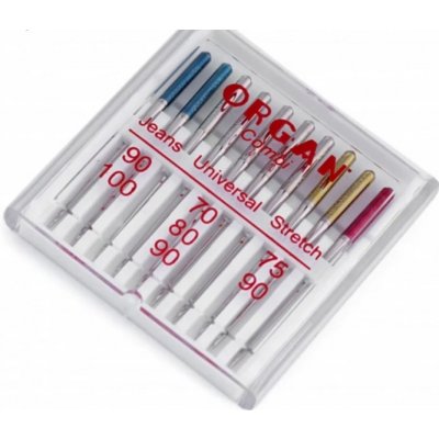 Strojové jehly sdružené Jeans 90;100, Universal 70;80;90, Stretch 75;90 Organ – Zboží Mobilmania