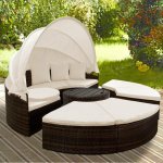 FurniGO Ratanová zahradní postel LAZY 185 cm krémová – Zboží Dáma