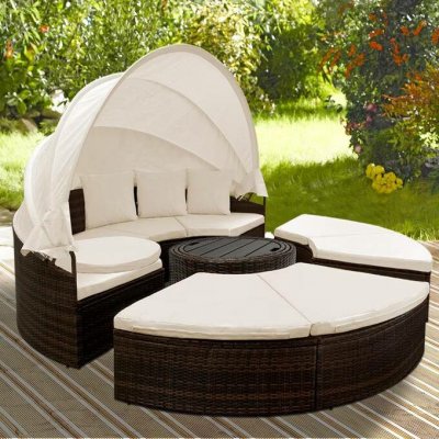 FurniGO Ratanová zahradní postel LAZY 185 cm krémová – Zboží Dáma
