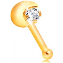 Šperky eshop rovný piercing do nosu ze žlutého zlata srpek měsíce čirý zirkon GG206.10