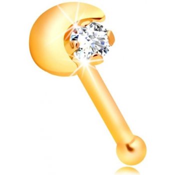 Šperky eshop rovný piercing do nosu ze žlutého zlata srpek měsíce čirý zirkon GG206.10