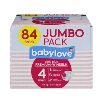 Babylove Premium aktiv plus 4 maxi 7-18 kg Jumbo Pack 2 x 42 84 ks od 340  Kč - Heureka.cz