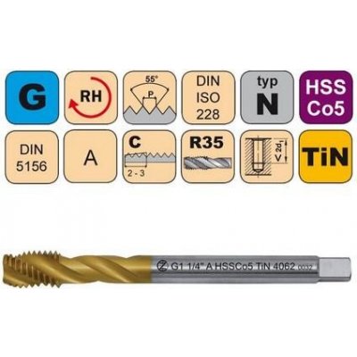 NÁSTROJE CZ Závitník strojní G1" A HSSCo5 TiN DIN 5156 RSP35 - 4062 - CZZ4062-G1"-A – Hledejceny.cz