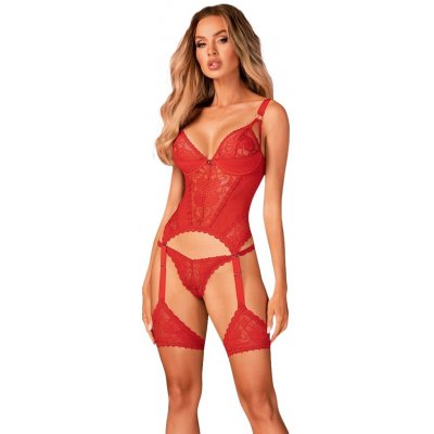 Krajkovaný korzet s podvazky – červený – Zboží Dáma