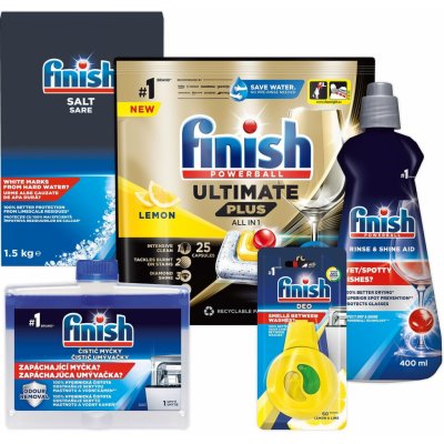 Finish Starter pack Ultimate Plus All in 1 kapsle do myčky 25 ks Citron + Sůl 1,5 kg + Leštidlo 400 ml + Osvěžovač Čistič myčky 250 ml – Hledejceny.cz