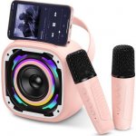 Přenosný karaoke automat PKBD pro děti se 2 mikrofony dárek pro děti od 3 let růžový – Zboží Mobilmania