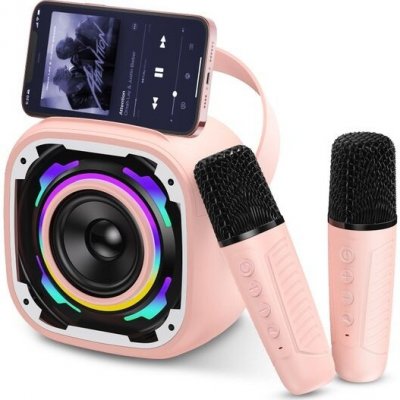 Přenosný karaoke automat PKBD pro děti se 2 mikrofony dárek pro děti od 3 let růžový – Zboží Mobilmania
