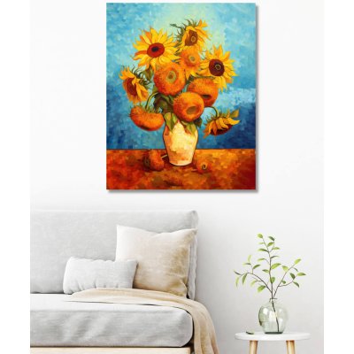 ZUTY Obrazy na stěnu - Slunečnice ve váze podle Van Gogha Rozměr: 40x50 cm, Rámování: vypnuté plátno na rám – Zboží Mobilmania