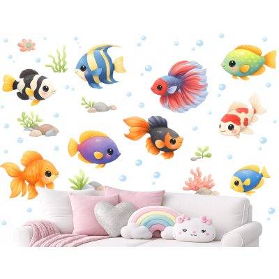 Nalepte.cz Barevné rybičky textilní přelepitelné samolepky na zeď arch 132 x 130 cm – Zboží Dáma