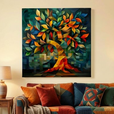 Obraz na plátně - Strom života Divoké kreace FeelHappy.cz Velikost obrazu (šířka x výška): 100 x 100 cm – Zboží Dáma