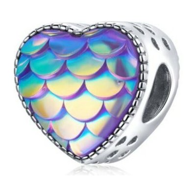 Prosperk Korálek stříbrný na náramek modré duhové srdce S5006 – Zboží Dáma