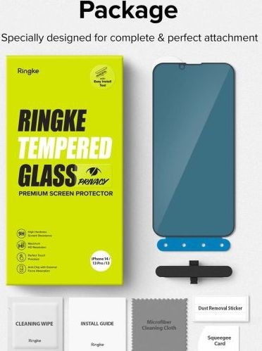 Pouzdro Ringke iPhone 14/13/13 Pro Screen Protector Privacy Tempered Glass with installation jig černé