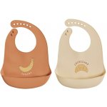 Oyoy Silikonový bryndák s kapsou Caramel/Butter – set 2 ks, hnědá – Sleviste.cz