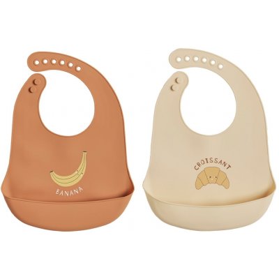 Oyoy Silikonový bryndák s kapsou Caramel/Butter – set 2 ks, hnědá – Sleviste.cz