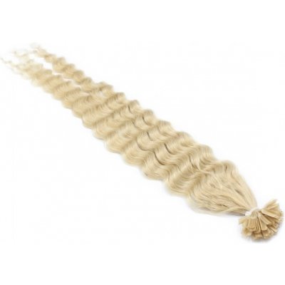 Kudrnaté 50cm 100% lidské vlasy pro metodu keratin 0,7g platina – Zbozi.Blesk.cz
