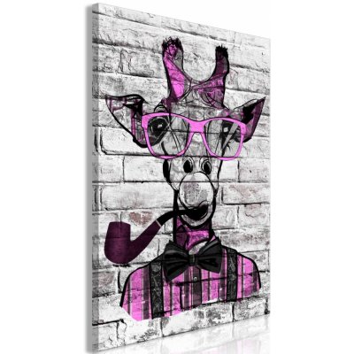 Obraz - Giraffe with Pipe (1 Part) Vertical Pink – Zbozi.Blesk.cz