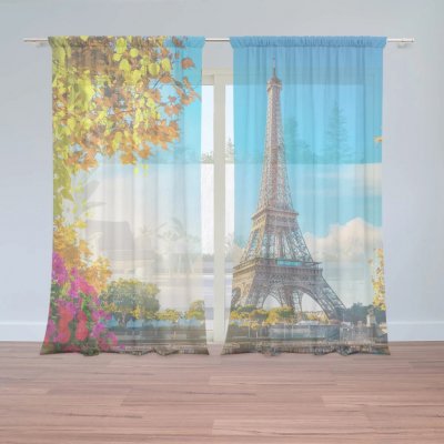 Sablio Záclony Paříž Eifellova věž Flowers: 2ks 150x250cm – Zboží Mobilmania