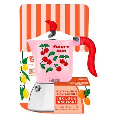 Bialetti kávovar Fiametta Induction 4tz růžový s potiskem třešní Fruit Vibes – Zboží Mobilmania