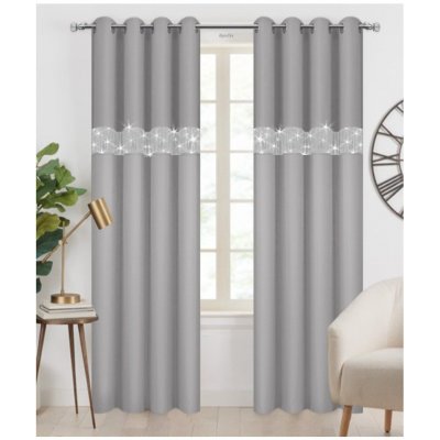Fliying Dekorační závěs se zirkony s kroužky Amálie světle šedá 140x250 cm (cena za 1 kus) – Sleviste.cz