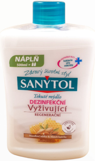 Sanytol vyživující Mandlové mléko & Mateří kašička dezinfekční mýdlo  náhradní náplň 500 ml od 85 Kč - Heureka.cz