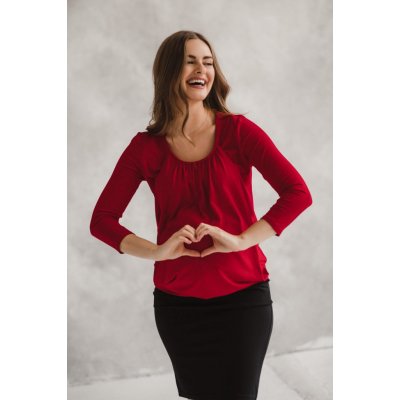 Těhotenská kojící halenka Kangaroo 7/8 rukáv Red – Zboží Dáma