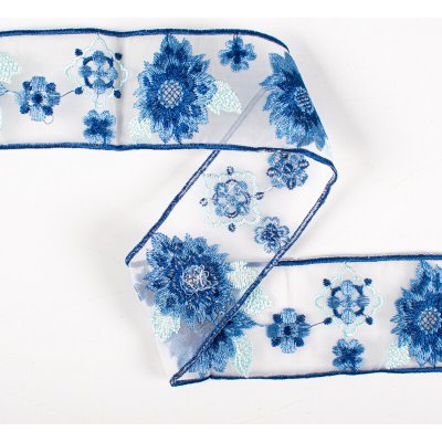 Takoy Organzová stuha s výšivkou modré květiny – Zboží Dáma