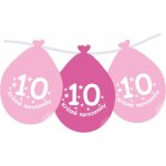 Balónek narozeniny číslo 10 visící růžový