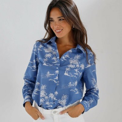 Košile s dlouhými rukávy, s potiskem modrá/bílá – Zboží Dáma
