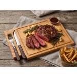 AMADEA Dřevěné prkénko na steak s příborem a skleněnou miskou, masivní dřevo, 36x23x2 cm – Zboží Dáma