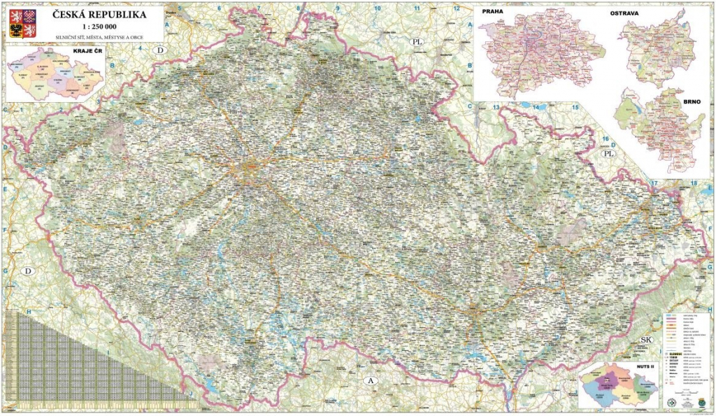 Excart Maps ČR - obří nástěnná automapa 240 x 135 cm Varianta: bez rámu ...