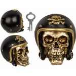 GiftyCity Pokladnička Lebka s motorkářskou přilbou zlatá černá – Hledejceny.cz