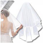 Camerazar Dvojitý Svatební Závoj na Hřebínek, Bílý, 80 cm s Elegantním Lemováním – Sleviste.cz