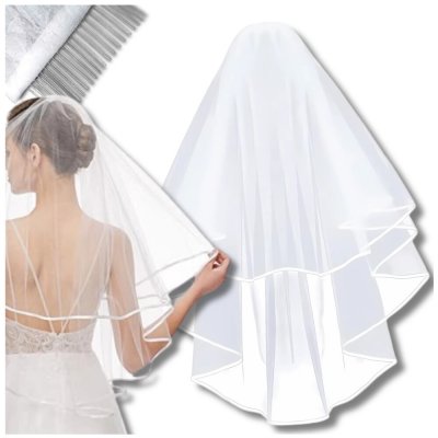 Camerazar Dvojitý Svatební Závoj na Hřebínek, Bílý, 80 cm s Elegantním Lemováním – Sleviste.cz