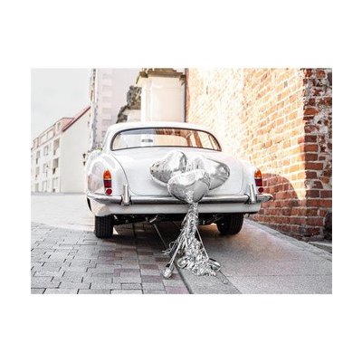 PartyDeco Set dekorací na auto Stříbrná srdce s plechovkami – Zboží Dáma