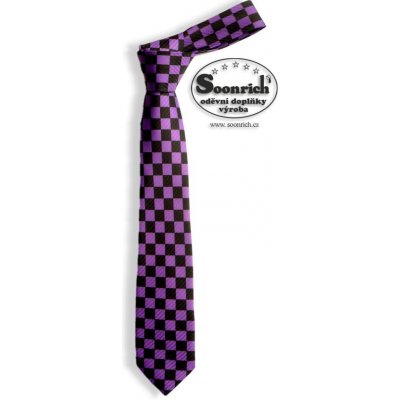 Soonrich kravata úzká fialová šachovnice kor046 – Zboží Mobilmania