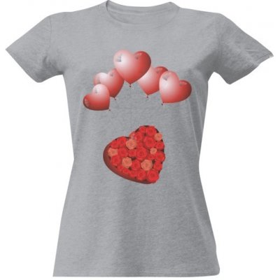 Tričko s potiskem Valentýnské srdce balónky dámské Šedá melír