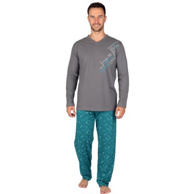 Evona 133 pánské pyžamo dlouhé šedo zelené – Zboží Mobilmania